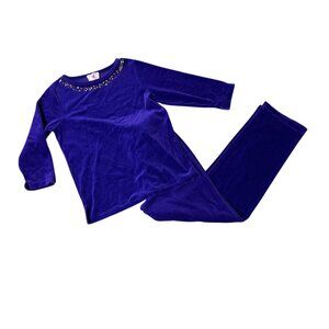 Vintage Purple Velvet Quacker Factory Two Piece Outfit Set Sparkly X-Small